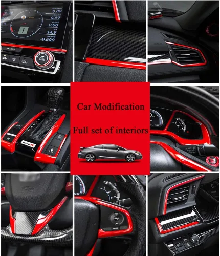 Vista 7 de XITER Panel de engranajes de fibra de carbono y plástico ABS, decoración de caja de cambios, accesorios para Honda 10th Civic 2016 2017 2018 2019