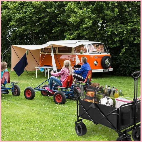 Vista 6 de Carro de camping plegable al aire libre picnic camping carrito tirador portátil camping pequeño remolque 8 pulgadas ruedas todoterreno con frenos