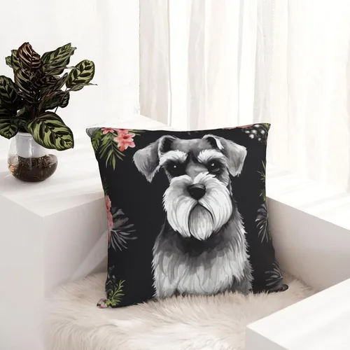Vista 6 de Schnauzer Print Decorative Throw Pillows Covers Soft Square Pillow Case Plush Cushion Cover for Sofa Bedroom 26"x26