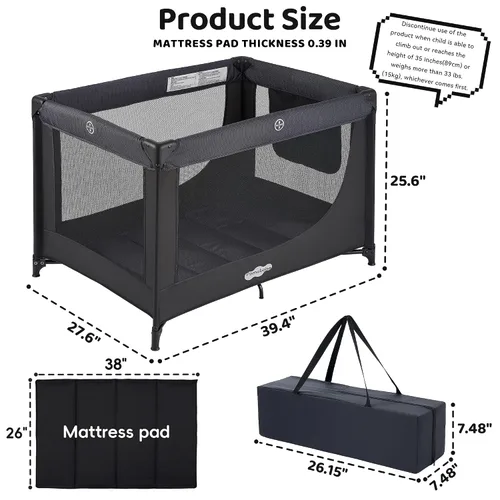Vista 3 de Pamo babe Compact Pack and Play - Cuna portátil para bebé, ligero y plegable corralito de viaje con almohadilla de colchón y bolsa de transporte