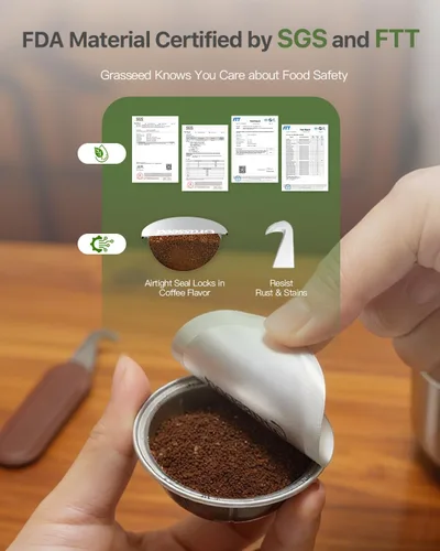 Vista 5 de Grasseed Abridor de tapas reutilizables para cápsulas Nespresso VertuoLine con 100 sellos de papel de aluminio para limpiar y rellenar cápsulas
