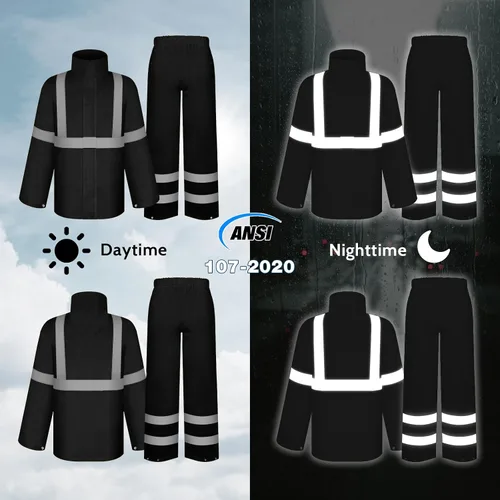 Vista 14 de TCCFCCT Chaqueta de lluvia de alta visibilidad para hombre, impermeable, abrigo de lluvia de alta visibilidad para hombres y mujeres con capucha