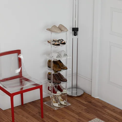 Vista 8 de Aquiver Zapatero vertical acrílico – Zapatero independiente de 7 niveles organizador de almacenamiento de zapatos estrecho para espacios pequeños