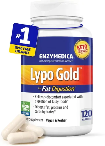 Vista 10 de Enzymedica Lypo Gold - Enzimas digestivas proteasas, amilasa y lipasa para mujeres y hombres, suplemento enzimático para digestión grasa, salud