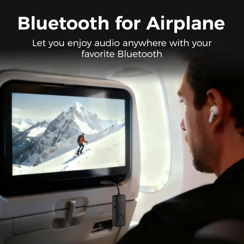 Vista 2 de Transmisor de audio Bluetooth 5.3 con Qualcomm aptX adaptativo, soporte de dispositivo doble, duración de la batería de 35 horas, AUX de 0.138 in