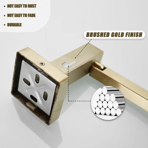 Vista 4 de BigBig Home Toallero de papel higiénico dorado, soporte para toallas de mano dorado cepillado, accesorios de baño, montaje en pared, soporte