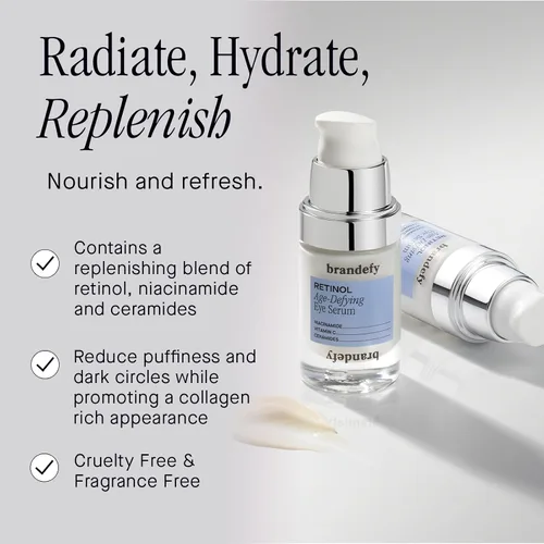 Vista 2 de Brandefy Retinol + Niacinamida Suero antienvejecimiento para ojos – Crema debajo de los ojos para ojeras y arrugas – Péptido, cafeína, vitamina C E