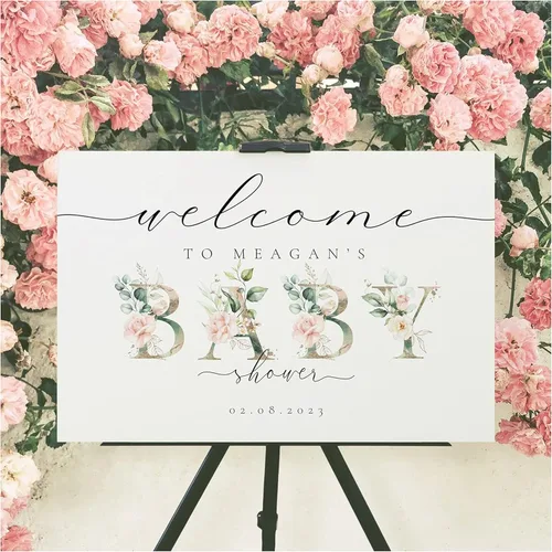 Vista 11 de Letrero de bienvenida para baby shower con texto en inglés "A Little Ray