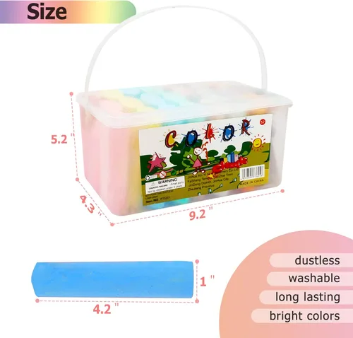 Vista 5 de J-hong Juego de tiza lavable para acera, 52 piezas, 7 colores, tiza jumbo para niños y adultos, pintura en pizarra de aula o patio de juegos al aire