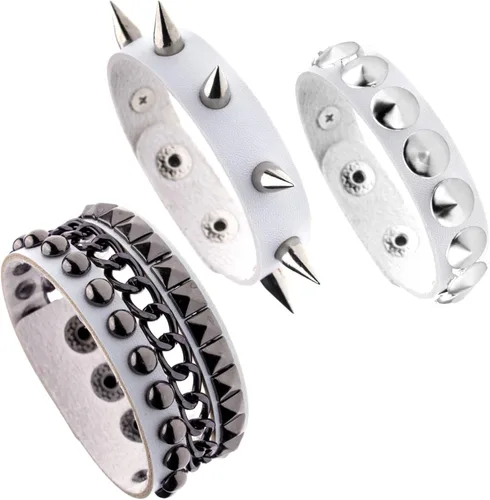 Vista 11 de MILAKOO 3 unids hombres tachonado brazalete remaches pulsera cuero remaches pulsera