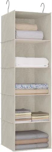 Vista 14 de Organizador colgante para armario y almacenamiento con 3 estantes, estantes colgantes plegables de montaje fácil para guardar ropa, bolsos, zapatos