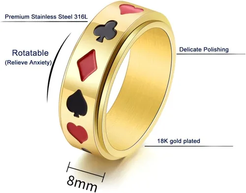 Vista 2 de Anillos giratorios giratorios chapados en oro de 18 quilates con circonita cúbica para mujeres y hombres 0.315 in de acero inoxidable