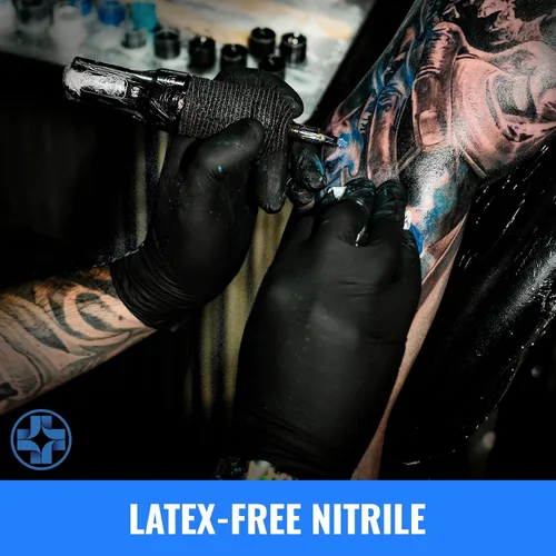 Vista 3 de Saniderm Guantes de tatuaje de nitrilo – Caja de 100 – Guantes desechables duraderos de 4.5 mil, sin polvo, sin látex