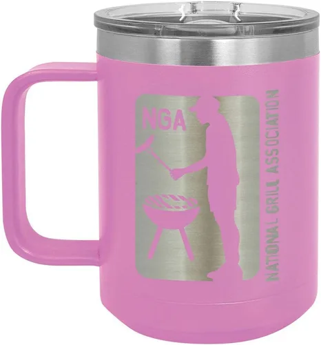 Vista 17 de National Grill Association Taza de café negra de 15 oz con tapa deslizante Taza de café de viaje aislada Idea de regalo para barbacoa y parrilla