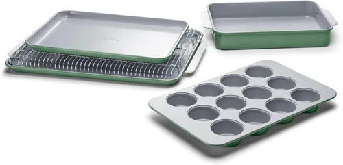 Vista 25 de Caraway Juego de utensilios de cerámica antiadherente para hornear (5 piezas) – bandejas para hornear surtidos y almacenamiento – Cuerpo de acero