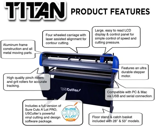 Vista 2 de USCutter plotter Cortador y trazador de vinilo de 28 pulgadas con soporte y software para diseño y corte Basket y VinylMaster
