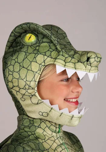 Vista 4 de Disfraz de cocodrilo peligroso para niños, disfraz de reptil verde con capucha para Halloween