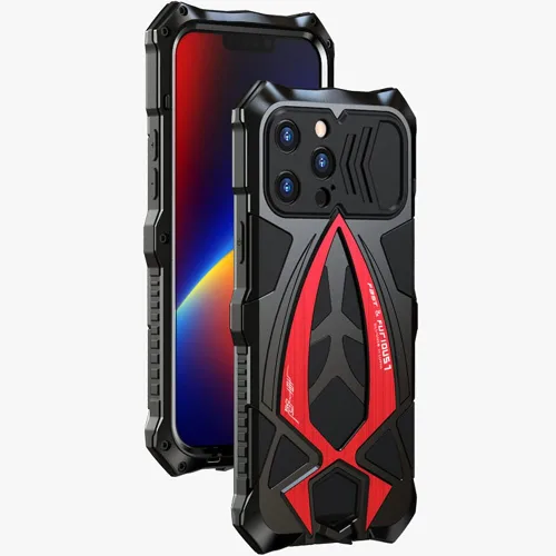 Vista 8 de Funda de metal para iPhone 13 Pro a prueba de golpes con aluminio y goma de silicona híbrida de triple capa de protección contra caídas de grado