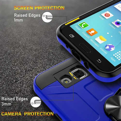 Vista 7 de Jeylly Galaxy J7 - Funda con soporte, color azul Compatible with Magnetic Car Mount, 2 X Screen Protector included, Military Grade Impact