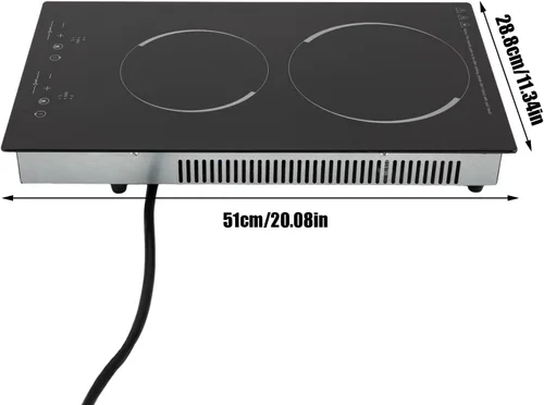 Vista 5 de Estufa eléctrica de 2 quemadores - Placa de cocina portátil de 20 pulgadas con pantalla LED, bloqueo de seguridad para niños y temporizador, cocina