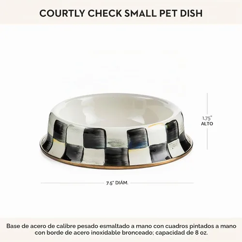 Vista 4 de MACKENZIE-CHILDS - Plato esmaltado para mascotas, pequeño, a cuadros cortesanos en blanco y negro Cuenco decorativo para gatos y perros