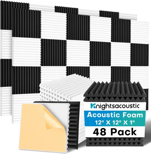 Vista 16 de Knightsacoustic Paquete de 24 paneles acústicos de espuma a prueba de sonido con autoadhesivos para pared, 12 x 12 x 2 pulgadas, de alta densidad