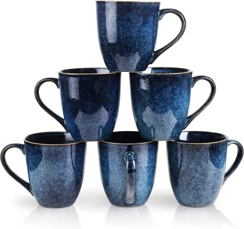 Vista 11 de vicrays Juego de tazas de café, 12 onzas, juego de 6, tazas de cerámica para hombres y mujeres, tazas esmaltadas únicas con asa para café, té