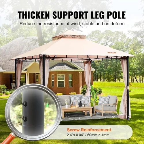 Vista 4 de VEVOR Gazebo de patio para 6-8 personas, gazebo de patio trasero de 10 x 10 pies, con mosquitera, marco de metal y poliéster de 180G recubierto