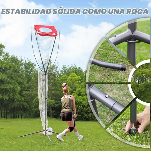 Vista 5 de Entrenador de púas de voleibol, altura ajustable, equipo de práctica individual para ajustar, pinchar, golpear, servir, recarga fácil de bola, base
