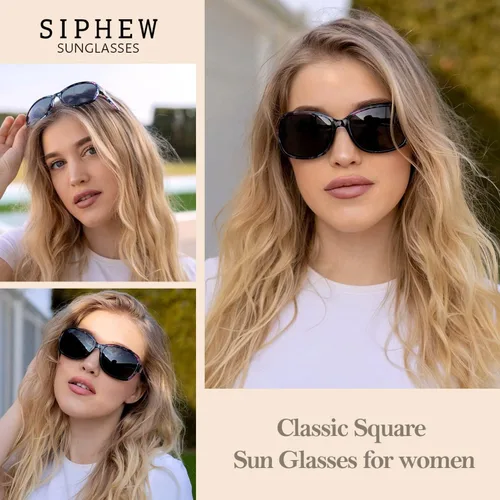 Vista 2 de SIPHEW - Gafas de sol polarizadas para mujer, gafas de sol cuadradas clásicas para mujer con protección UV
