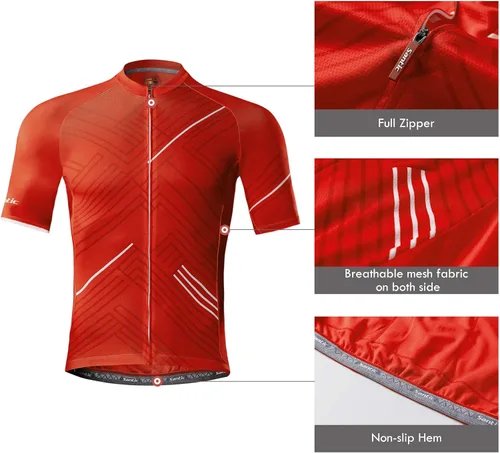 Vista 4 de Santic Camiseta de ciclismo para hombre, manga corta, camisas de ciclismo de montaña, chaqueta de bicicleta con bolsillos