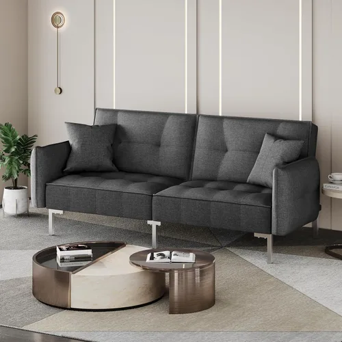 Vista 3 de Yaheetech Sofá cama, sofá cama, sofá convertible moderno, futón, sofás, cama, plegable, de tela de lino, sillón reclinable para sala de estar, gris