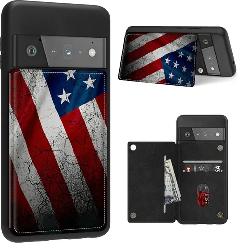 Vista 26 de Funda para Google Pixel 6 Pro con ranura para tarjetero, funda de piel sintética, doble cierre magnético y cubierta duradera de poliuretano girasol