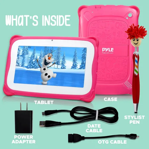 Vista 2 de Pyle Tablet Android de 7 pulgadas con pantalla HD de 1080p, tableta infantil de 7 pulgadas con lápiz capacitivo dual cámara, compatibilidad WiFi