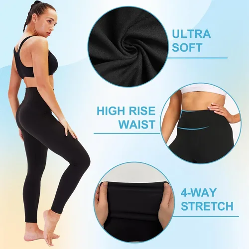 Vista 4 de TNNZEET Paquete de 3 leggings para mujer Pantalones de yoga suaves de cintura alta con control de abdomen negro para entrenamiento, gimnasio