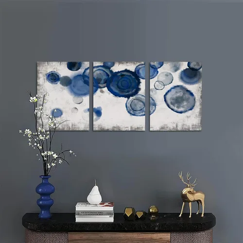 Vista 5 de YJYart Cuadros de Pintura de Pared de Acuarela Abstracta para Decoración de Pared de Baño Azul Marino Impresiones en Lienzo Arte de Pared Azul