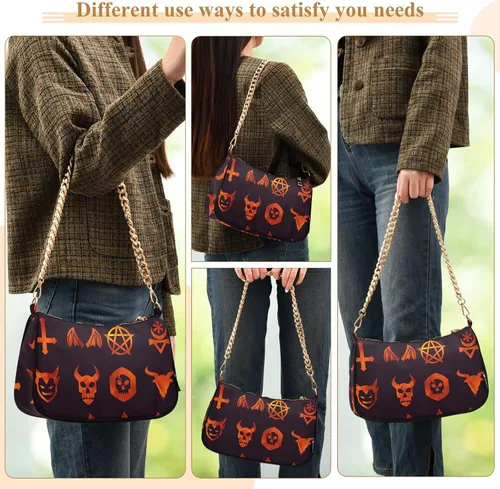 Vista 5 de Women Shoulder Bag Evil-icon-baphomet-fire Girl Tote HandBag Small Purse