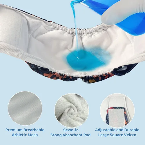 Vista 3 de Pañales para perros machos, bandas para el vientre de alta absorción para perros machos, XL, lavables, con bonitos patrones, 5 paquetes