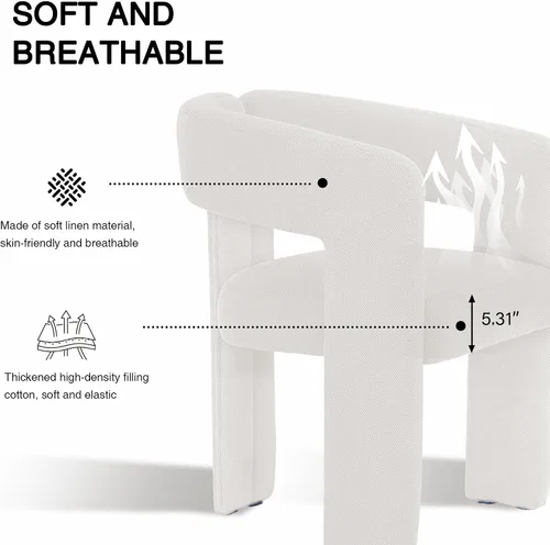 Vista 5 de adochr Modernas sillas de comedor de barril, silla de comedor tapizada de lino con patas de madera, sillas decorativas con brazos, cómodos sillones