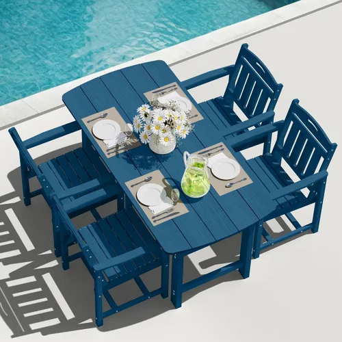 Vista 25 de Mesa de comedor rectangular para exteriores, mesa de polietileno de alta densidad resistente para 6, mesa de patio resistente a la intemperie