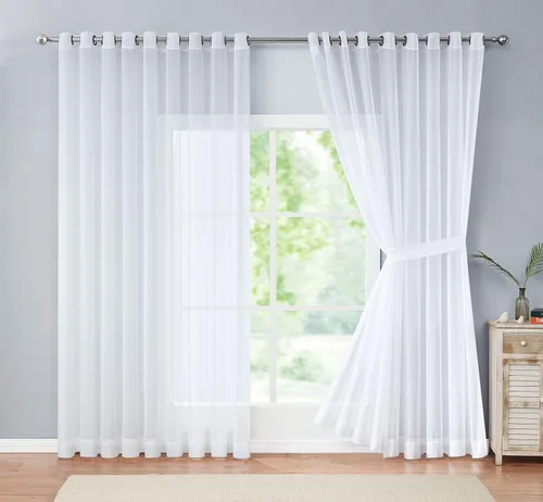 Vista 12 de Cortinas traslúcidas LinenZone. Cortinas de lino sintético traslúcidas. 2 paneles de cortina traslúcida en el paquete. Elegantes cortinas de 84 Beige