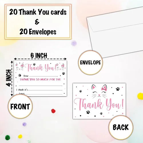 Vista 2 de Lindas Tarjetas de Agradecimiento de Gatos, Tarjeta de Agradecimiento con Espacio para Rellenar de Gato y Gatito, Notas de Agradecimiento de Gatito