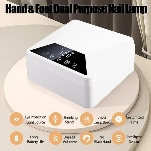 Vista 2 de Lámpara de pie UV, lámpara UV recargable de 78 W para pies, secador de uñas LED con soporte telescópico oculto, esmalte de uñas inalámbrico