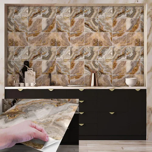 Vista 13 de Alwayspon 10 calcomanías de transferencia de azulejos de vinilo con efecto mármol, 6 x 6 pulgadas, calcomanías autoadhesivas para decoración de baño