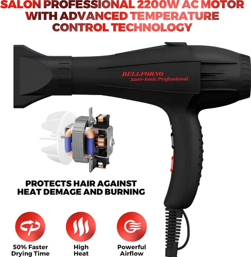 Vista 3 de Secador de pelo profesional de 2200W con difusor para cabello rizado y ondulado natural, secador de pelo iónico negativo de bajo ruido con difusor