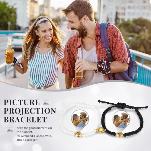 Vista 6 de Pulseras personalizadas con imagen en el interior, pulseras a juego personalizadas para parejas, pulseras de proyección de fotos, regalos de San
