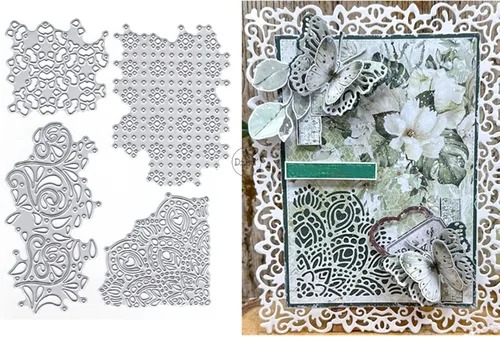 Vista 8 de DzIxY Troqueles de corte de metal con marco de encaje rectangular para kit de fabricación de tarjetas, troqueles de papel en relieve, plantillas