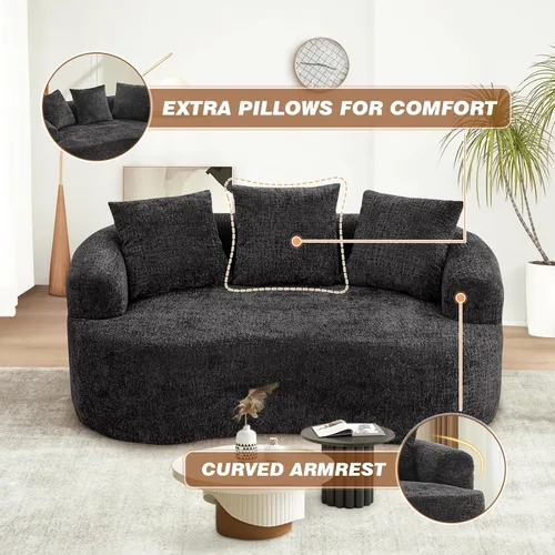 Vista 5 de Sofá modular curvo de 60.18 pulgadas para sala de estar, moderno sofá nube de felpilla de felpa con asiento profundo comprimido sin hueso con 3