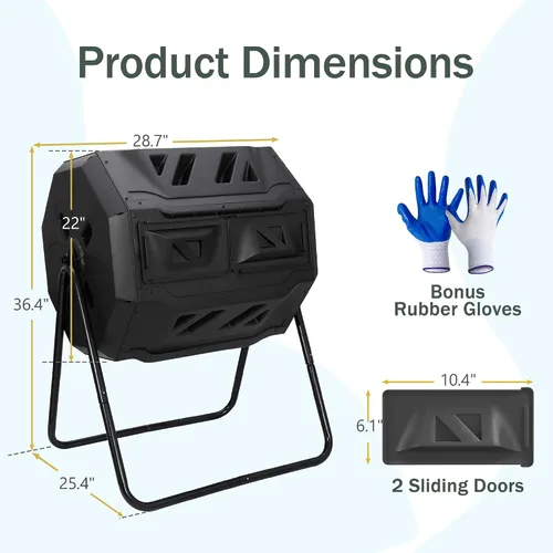 Vista 8 de HomGarden Contenedor de compostaje de doble cámara de 43 galones para exteriores, vaso de compostaje resistente con 2 puertas correderas para Negro