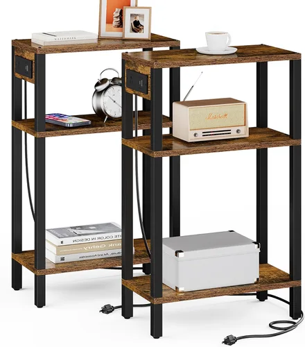 Vista 14 de TUTOTAK - Mesa auxiliar pequeña con estación de carga; mesa lateral estrecha con puertos USB y tomas de corriente; mesa de sofá delgada; mesita